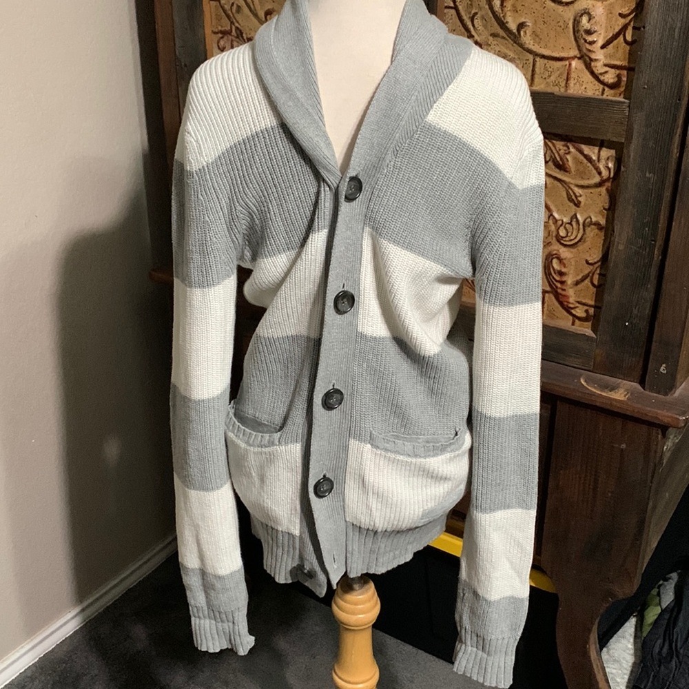 Express for Mens Grey and White Cardigan Sweater - Size XS